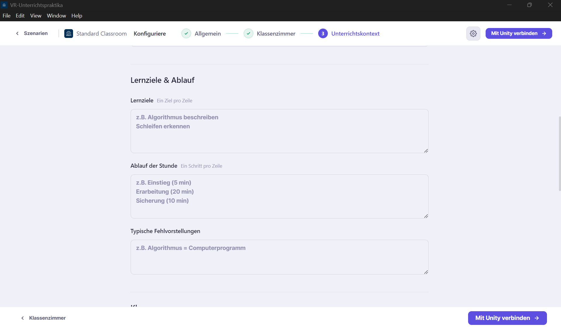 Screenshot: Unterrichtskontext