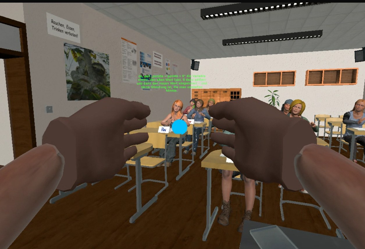 Live-Ansicht des VR-Klassenzimmers aus Lehrkraft-Perspektive