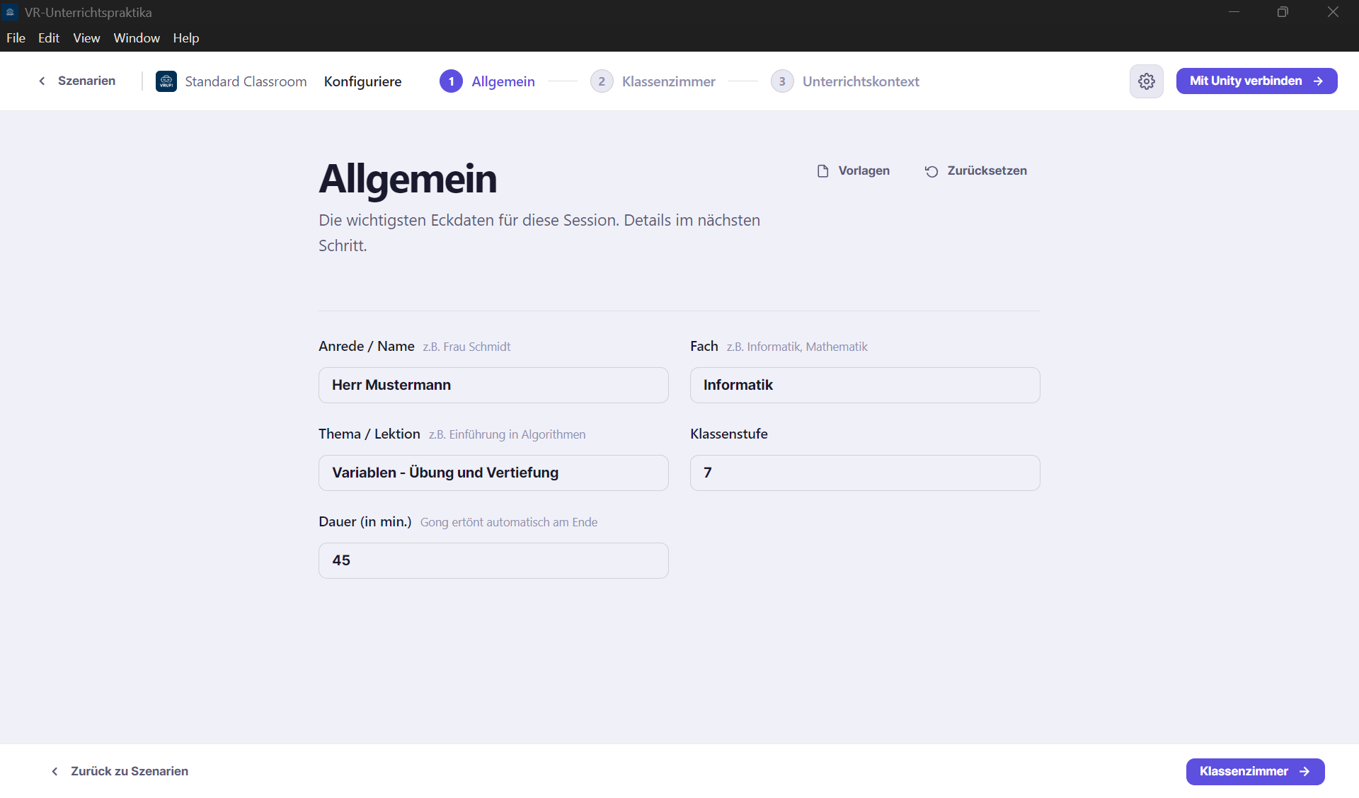 Screenshot: Allgemeine Einstellungen